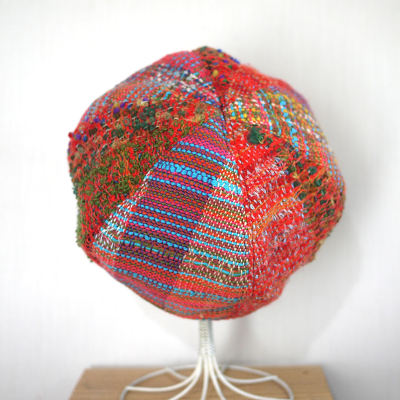 【個性的】さをり織り カラフルベレー帽子　春夏糸 2color 10枚目の画像