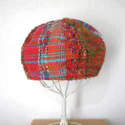 【個性的】さをり織り カラフルベレー帽子　春夏糸 2color 12枚目の画像
