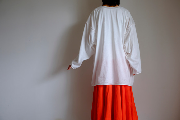 ビックヘンリーネック カットソー / パイピング /ハイゲージ コットンニット【 オフ白に赤ステッチ 】 コットン 袖口