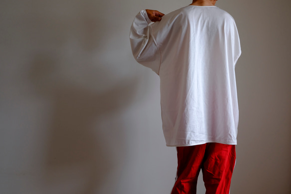 ビックヘンリーネック カットソー / パイピング /ハイゲージ コットンニット【 オフ白に赤ステッチ 】 コットン 袖口