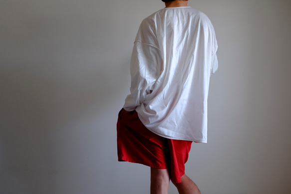 ビックヘンリーネック カットソー / パイピング /ハイゲージ コットンニット【 オフ白に赤ステッチ 】 コットン 袖口