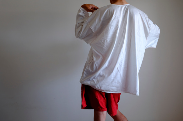 ビックヘンリーネック カットソー / パイピング /ハイゲージ コットンニット【 オフ白に赤ステッチ 】 コットン 袖口