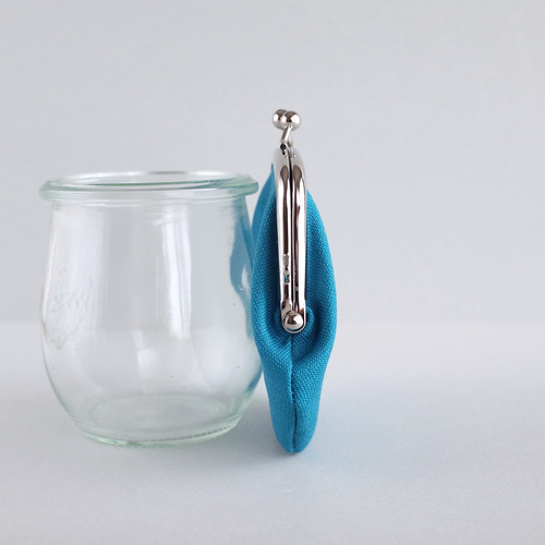 手のひらがま口 小銭入れ・ミニ財布・ポーチ 11号帆布ターコイズブルー