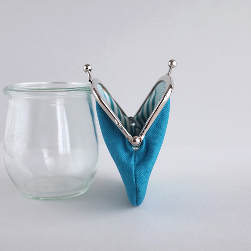 手のひらがま口 小銭入れ・ミニ財布・ポーチ 11号帆布ターコイズブルー