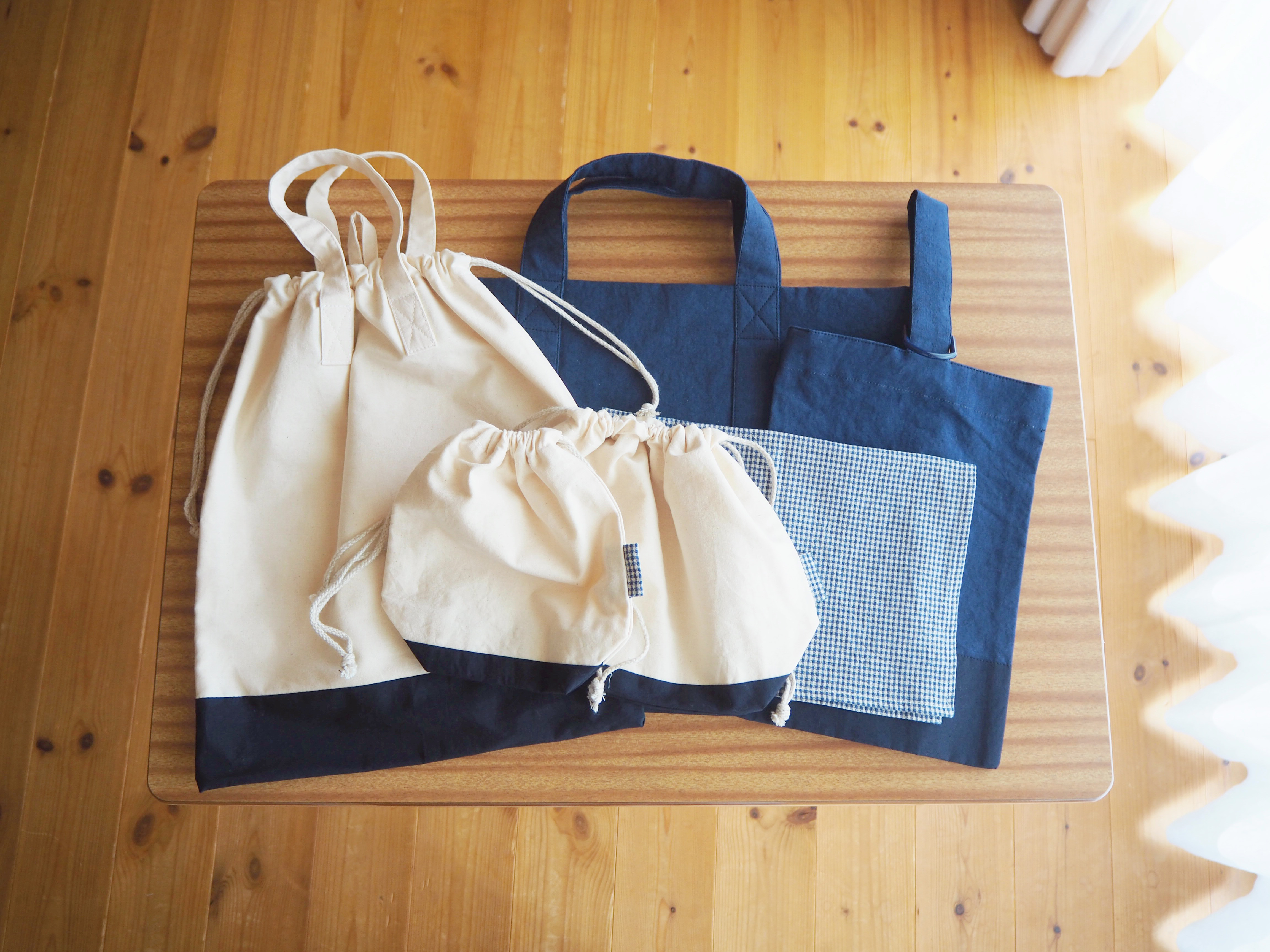 名入れレザータグ✳︎シンプルナチュラル入園入学6点セット（ネイビー）