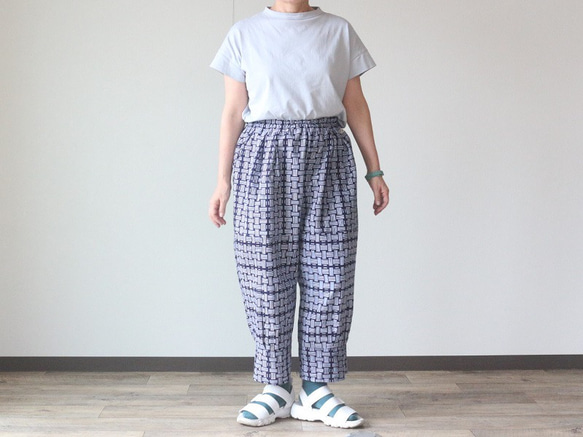 着物リメイク 籠目模様浴衣バルーンパンツ ロングパンツ ウサギ