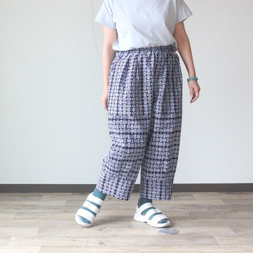 着物リメイク 籠目模様浴衣バルーンパンツ ロングパンツ ウサギ