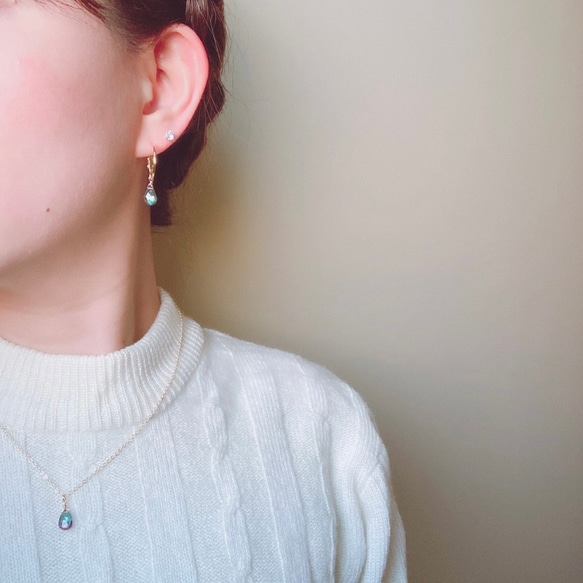 十一月誕生石黃玉：極光繡球花色神秘黃玉環狀耳環（14kgf、鈦等） 第2張的照片