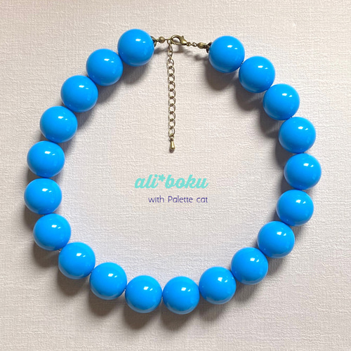 レトロ 大玉ネックレス ブルー 20mm ネックレス・ペンダント ali*boku  