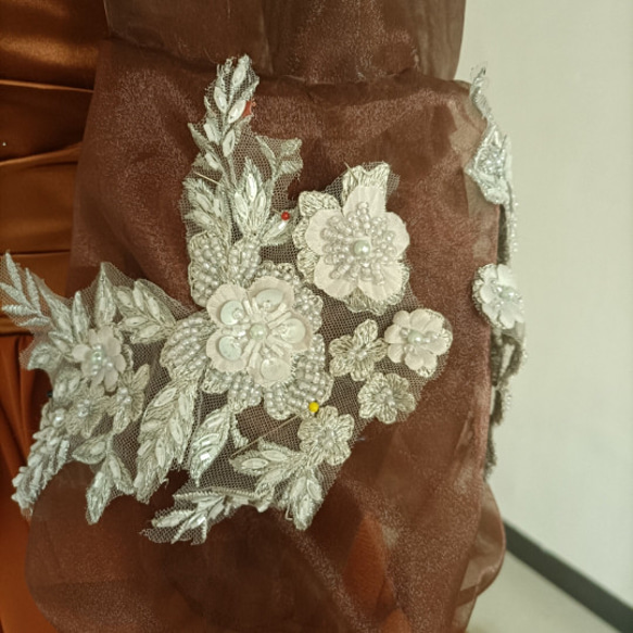 テラコッタ色カラードレス ベアトップ プリンセスライン パフスリーブ オフショル トレーンタイプ/音楽会 発表会 X1814629990(13992円)