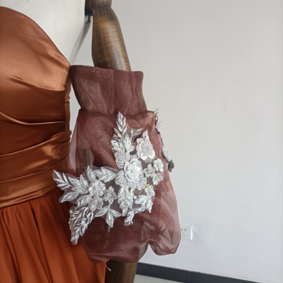 テラコッタ色カラードレス ベアトップ プリンセスライン パフスリーブ オフショル トレーンタイプ/音楽会 発表会 X1814629990(13992円)