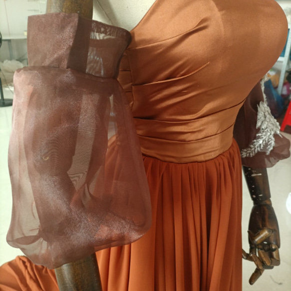 テラコッタ色カラードレス ベアトップ プリンセスライン パフスリーブ オフショル トレーンタイプ/音楽会 発表会 X1814629990(13992円)