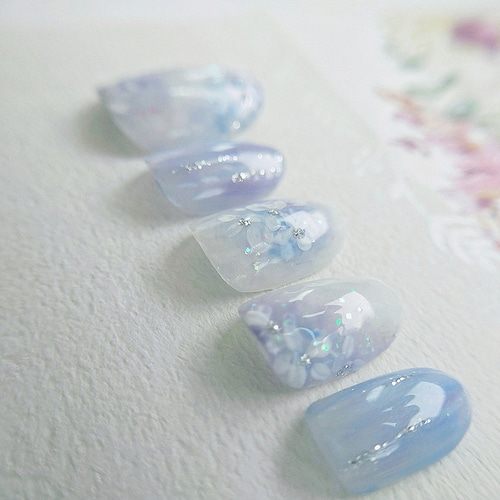 再販》手描き紫陽花ネイルチップ ネイルチップ（つけ爪） shizuku