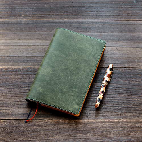 ちよぴー様オーダー品】A4ノートカバー ダークグリーン オレンジ