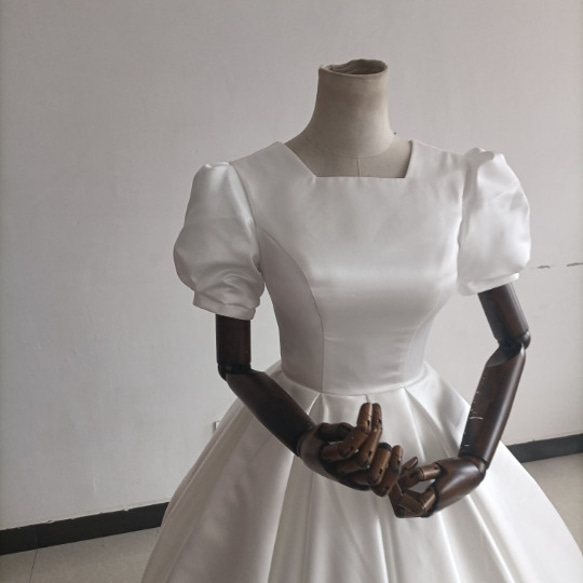 フランス風 法式 ウエディングドレス 美しいバックレース 華やかなトレーン プリンセスライン /前撮り/花嫁/ ドレス