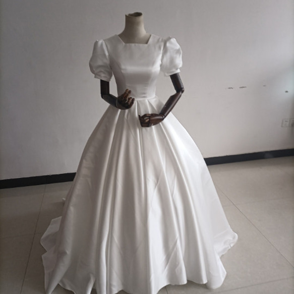 フランス風 法式 ウエディングドレス 美しいバックレース 華やかなトレーン プリンセスライン /前撮り/花嫁/ ドレス