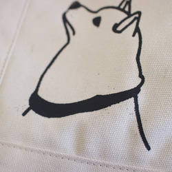 アウトレット 柴犬トートバッグ 帆布 ポケット 白 2枚目の画像