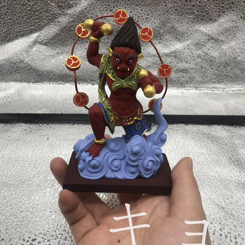 特上彫 風神 雷神一式 精密彫刻 彩繪 飾り置物 彫刻工芸品 彫刻