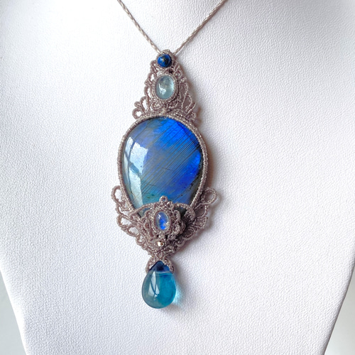 40mm☆大粒ラブラドライト×アクアマリン×レインボームーンストーン