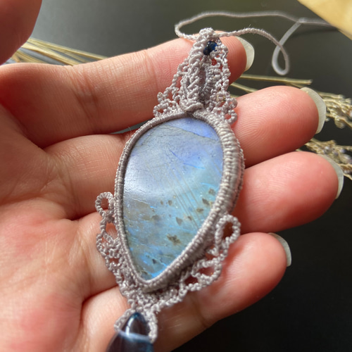 40mm☆大粒ラブラドライト×アクアマリン×レインボームーンストーン