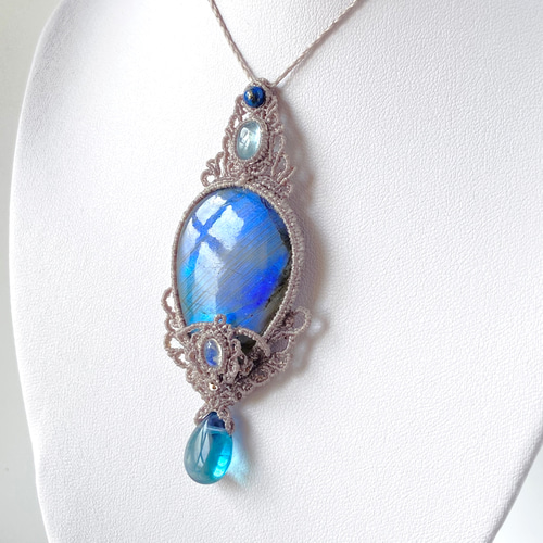 40mm☆大粒ラブラドライト×アクアマリン×レインボームーンストーン