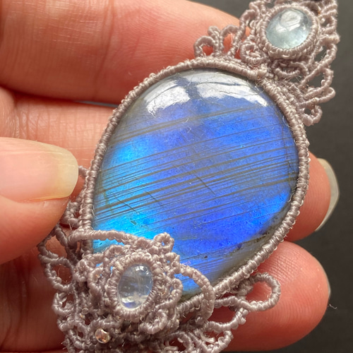 40mm☆大粒ラブラドライト×アクアマリン×レインボームーンストーン