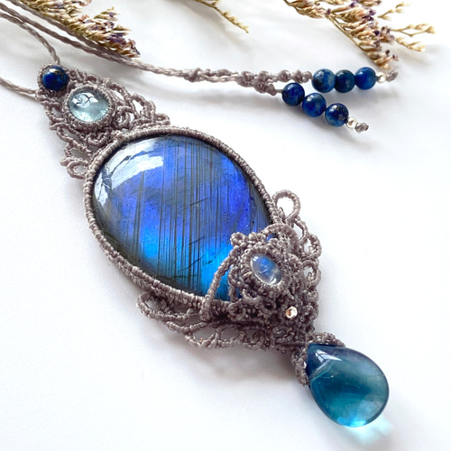 40mm☆大粒ラブラドライト×アクアマリン×レインボームーンストーン