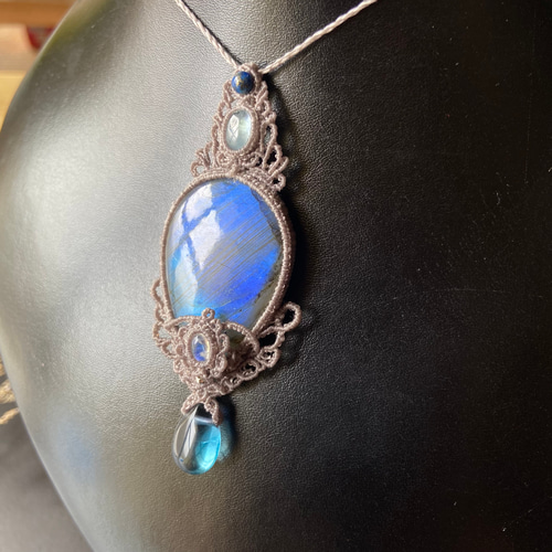 40mm☆大粒ラブラドライト×アクアマリン×レインボームーンストーン