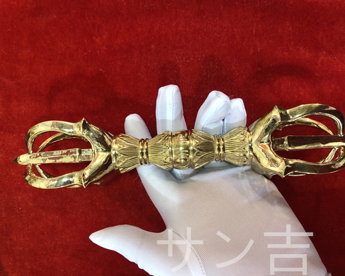 密教法具 真言宗金剛杵 五鈷杵 寺院用仏具 真鍮製 vajra 24cm その他