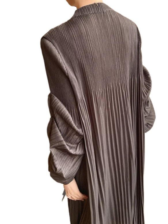 プリーツ ロング ワンピース ドレス パフスリーブ F 4枚目の画像