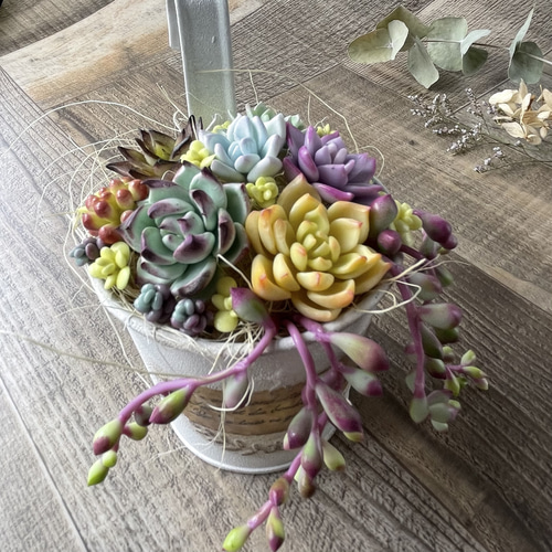 多肉♡ルビーネックレス♪寄植え グリーンインテリア フェイク 樹脂