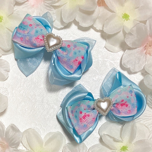 サテンオーガンジーリボン ヘアクリップ オーガンジーリボンバンス