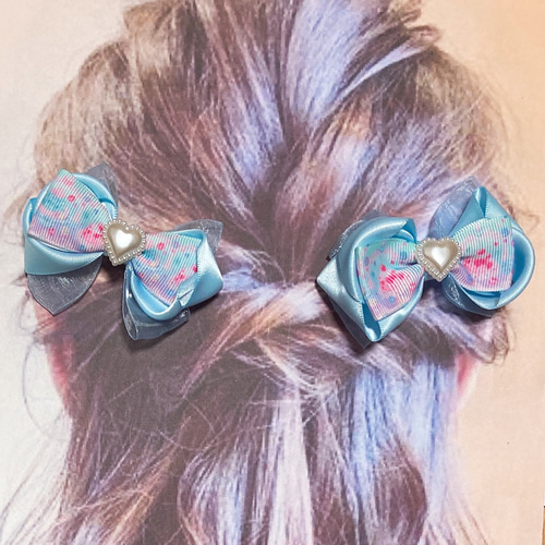 2個セット！繰り返し使える♪ハートパールとサテン・オーガンジー