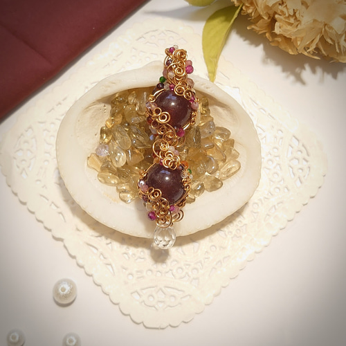 とても濃い色のストロベリークォーツ（14mm） 2連ペンダント 残り