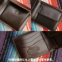 MAMA KIN' 財布 ヌメ革 サドルレザー 本革 レザーカービング レザーウォレット 牛革 二つ折り財布 コンパクト 3枚目の画像