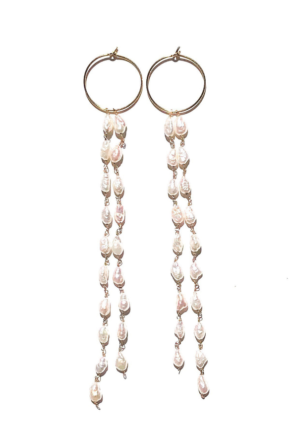 K14GF Pearl  Long Pierced Earrings 1枚目の画像