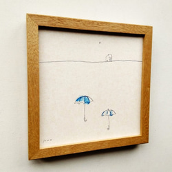 原画「雨の日に/rainy day」ドローイング作品　※木製額縁入り 3枚目の画像