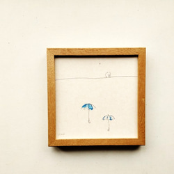 原画「雨の日に/rainy day」ドローイング作品　※木製額縁入り 2枚目の画像