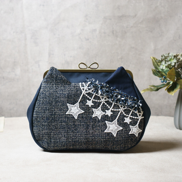 【受注制作】スピカ アズネコがま口バッグ【夜空】 5枚目の画像