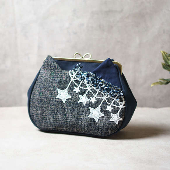 【受注制作】スピカ アズネコがま口バッグ【夜空】 1枚目の画像