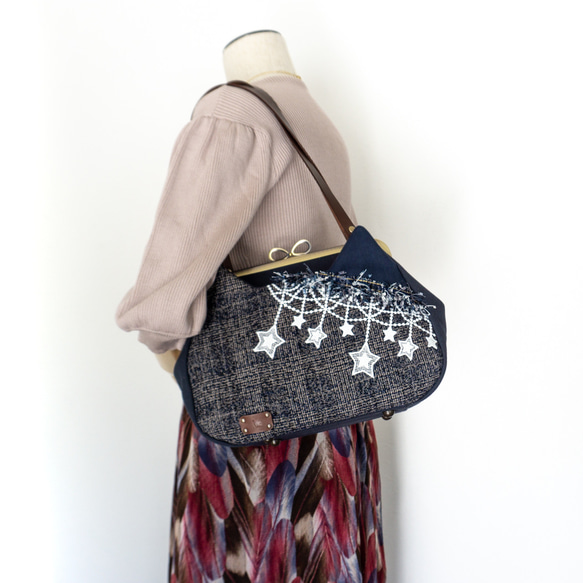【受注制作】スピカ アズネコがま口バッグ【夜空】 8枚目の画像