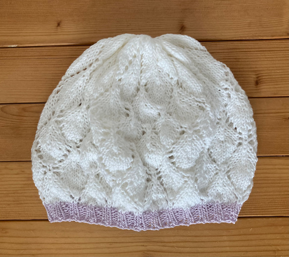 手編み　真っ白なコットンベレー帽 3枚目の画像
