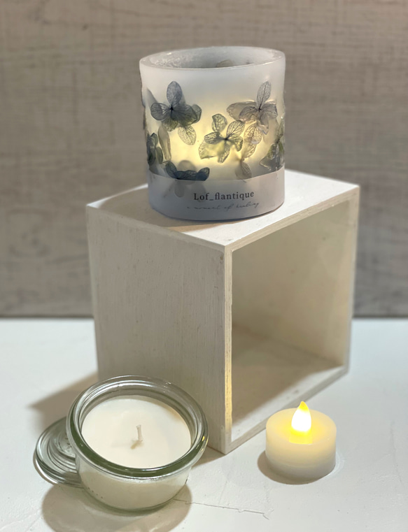 Botanical flower candle人気の青アジサイ再販最終‼︎ LEDティーライトキャンドル付き 送料無料 3枚目の画像