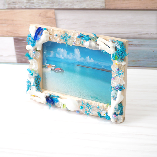 夏のフォトフレーム（サンゴ/貝/シェル/リゾート/海/夏/沖縄/ガラス