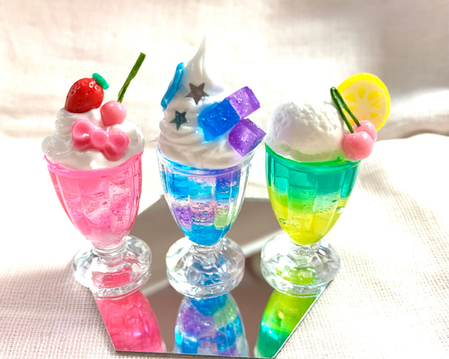 ☆ミニチュアクリームソーダパフェ3個セット (受注生産) 粘土 樹脂粘土