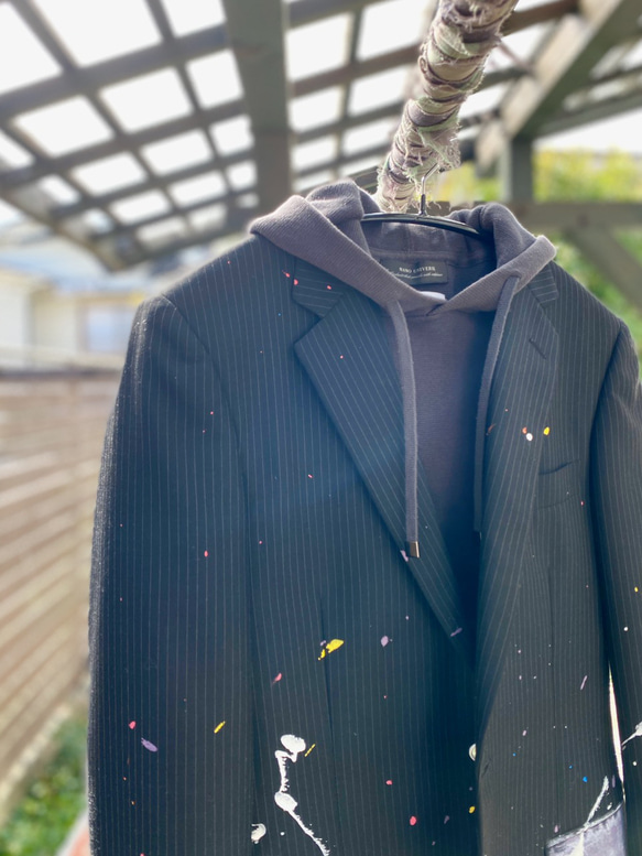 テーラードジャケット ペインティング ペンキ 黒 ブラック【受注生産】 