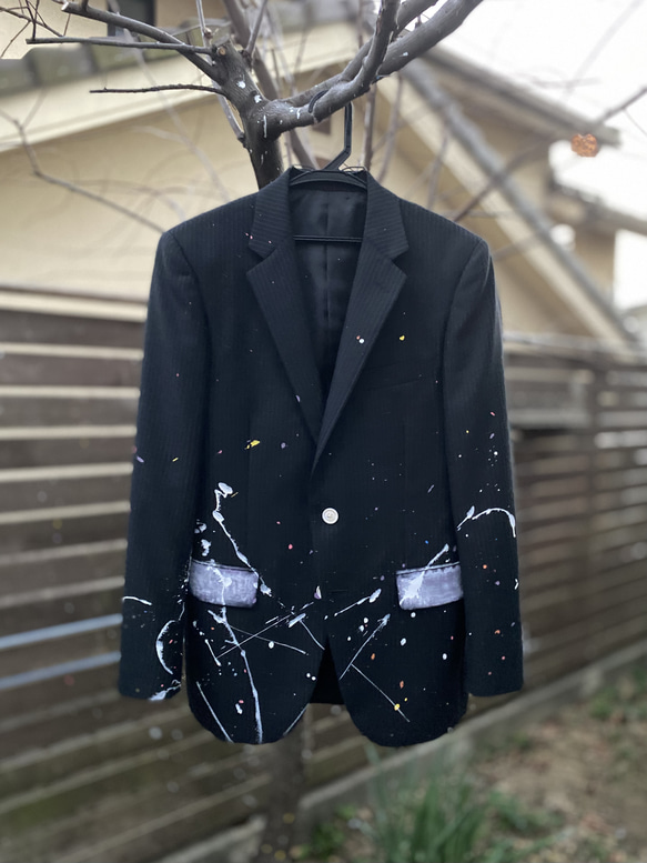 テーラードジャケット ペインティング ペンキ 黒 ブラック【受注生産】 1枚目の画像