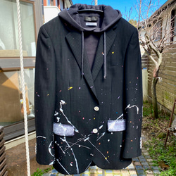 テーラードジャケット ペインティング ペンキ 黒 ブラック【受注生産】 5枚目の画像