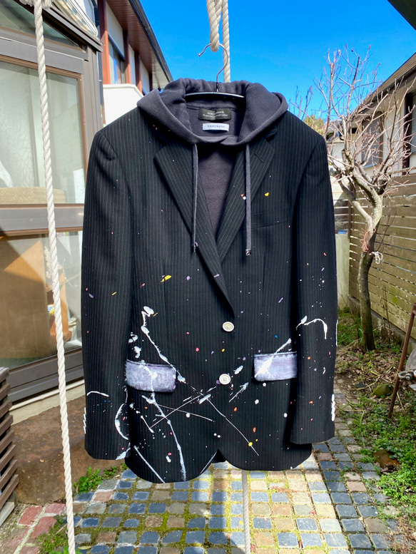 テーラードジャケット ペインティング ペンキ 黒 ブラック【受注生産】 