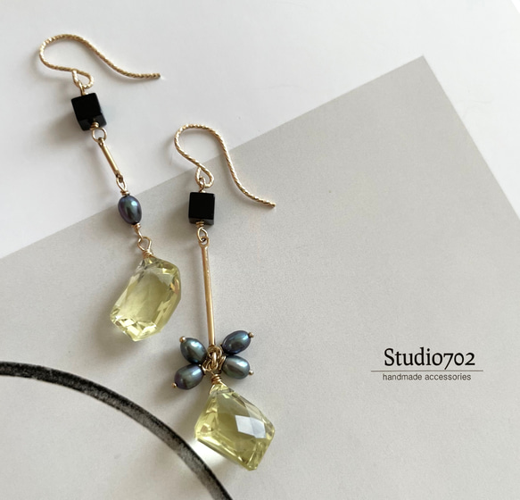 sold out チューライトのアシンメトリーピアス　14kgf sold out チューライトのアシンメトリーピアス 14kgf